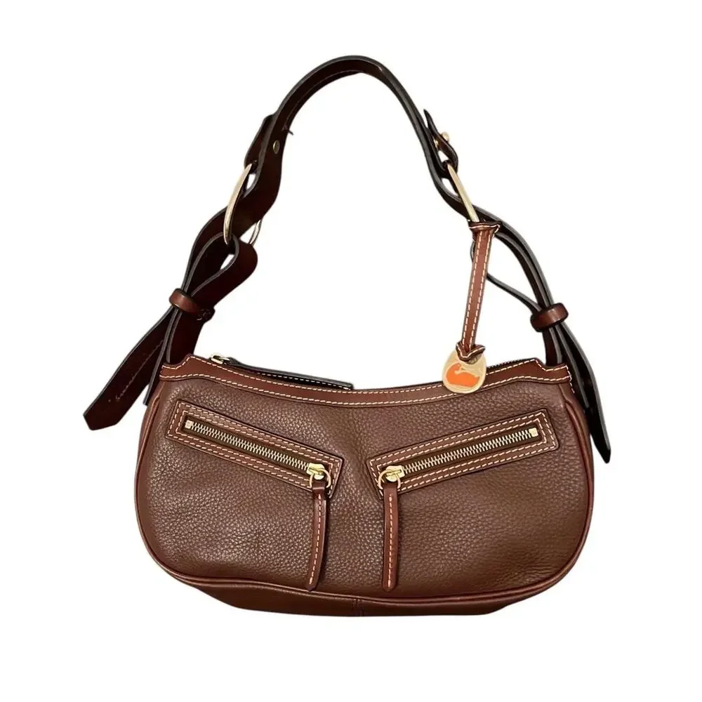 Vintage DOONEY & BOURQUE Brown Pebbled Leather Circle Hobo Bag FAST SHIP 1795